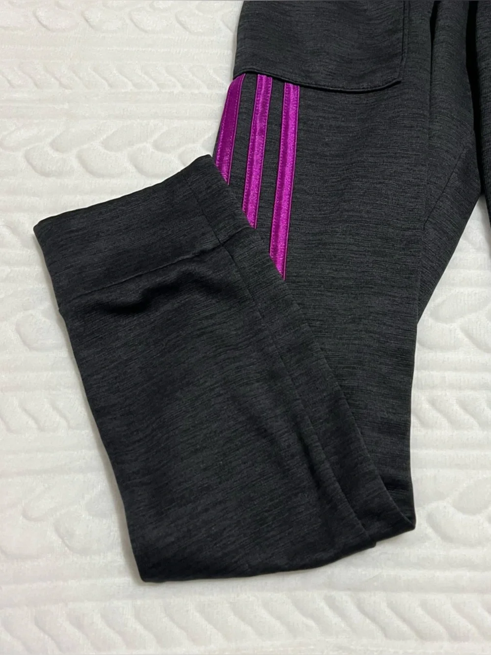 💗‎ Adidas - Kids Charcoal Gray Track Pants with Purple Accent